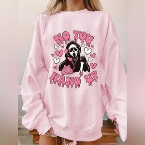 Shein Pink "No You Hang Up" Sweatshirt with Hearts and Skull Design